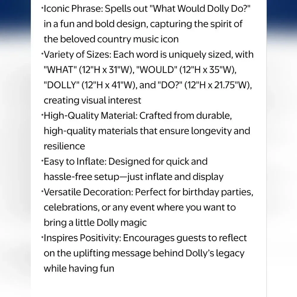 Dolly Parton 'What Would Dolly Do?'‎ Air Filled Balloon Banner